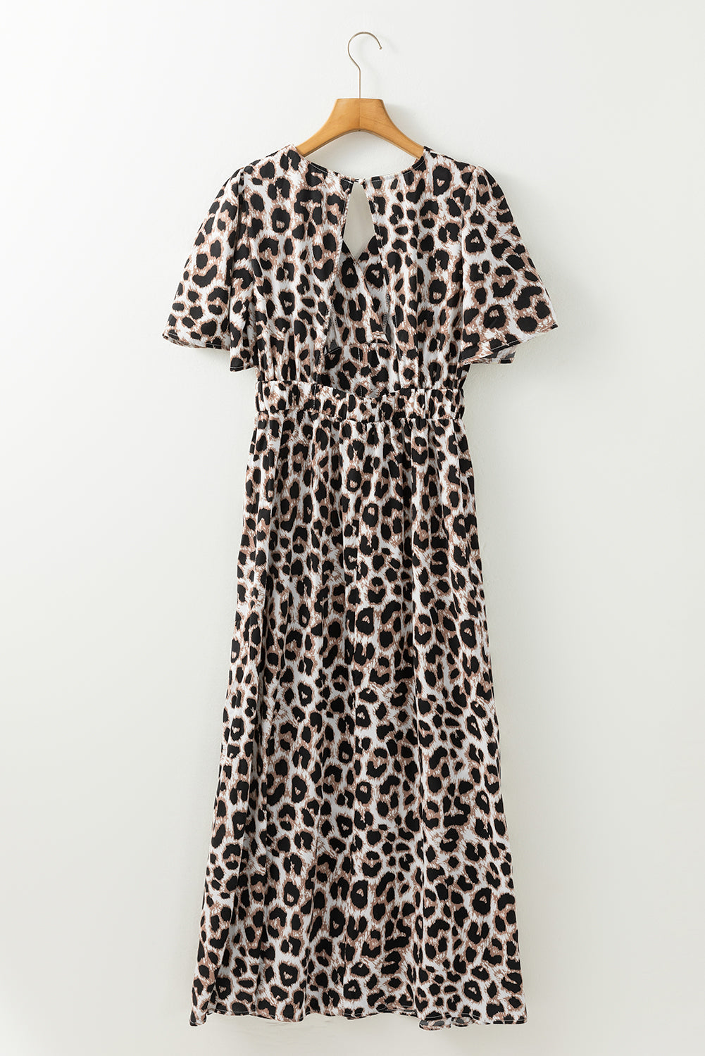 Leopard V Neck Cinched High Waist Open Back Maxi Dress | Khaki