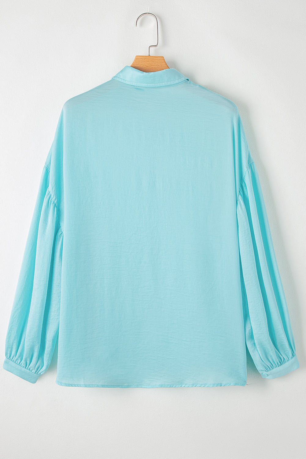 Solid Puff Sleeve Loose Fit Buttoned Shirt | Iceland Blue