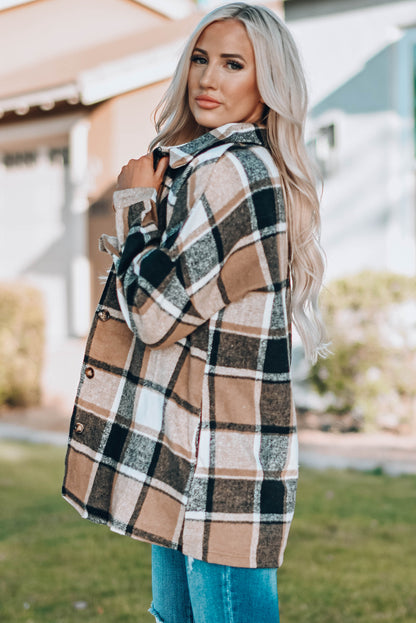 Plaid Print Buttoned Shirt Jacket | Yellow