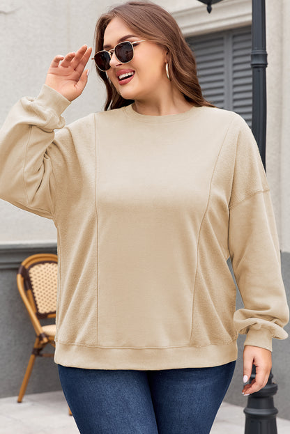 Loose Patchwork Crewneck Plus Size Sweatshirt | Apricot