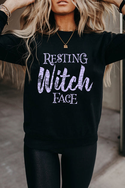 Resting Witch Face Graphic Pullover Sweatshirt | Black