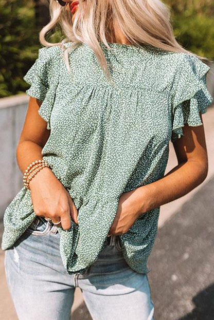 Green Cheetah Spotted Ruffle Top