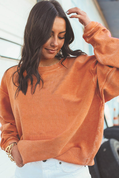 Ribbed Corduroy Oversized Sweatshirt | Orange