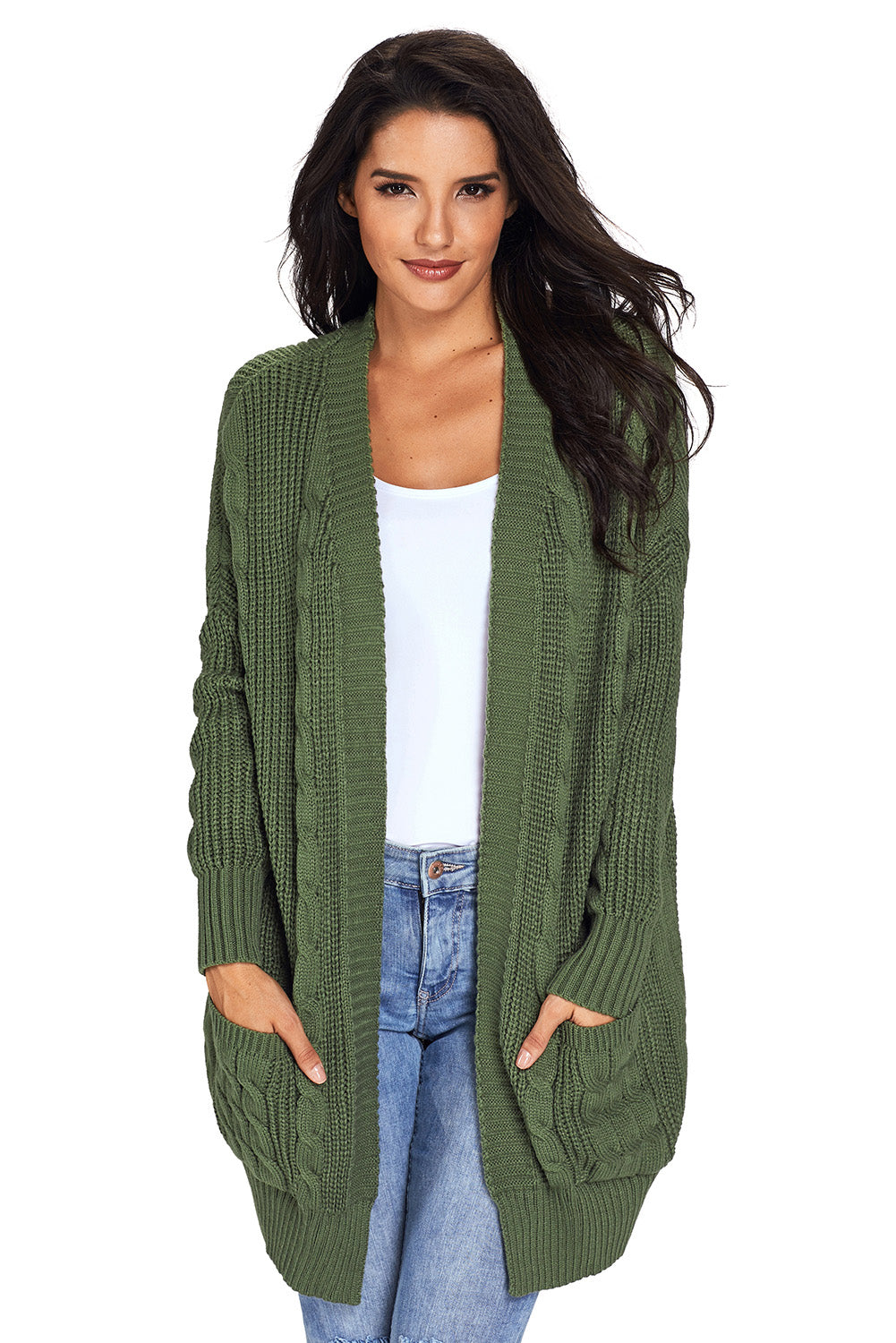 Army Knit Texture Long Cardigan | as shown