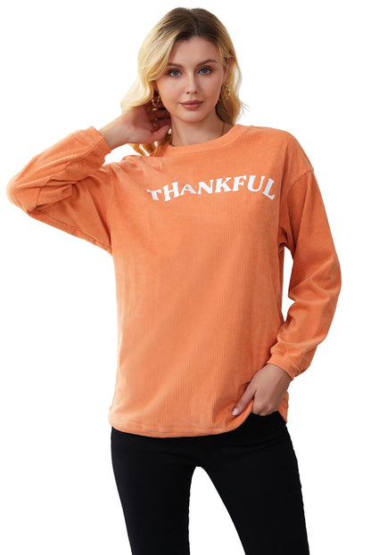 Thankful Ribbed Corduroy Oversized Sweatshirt | Orange