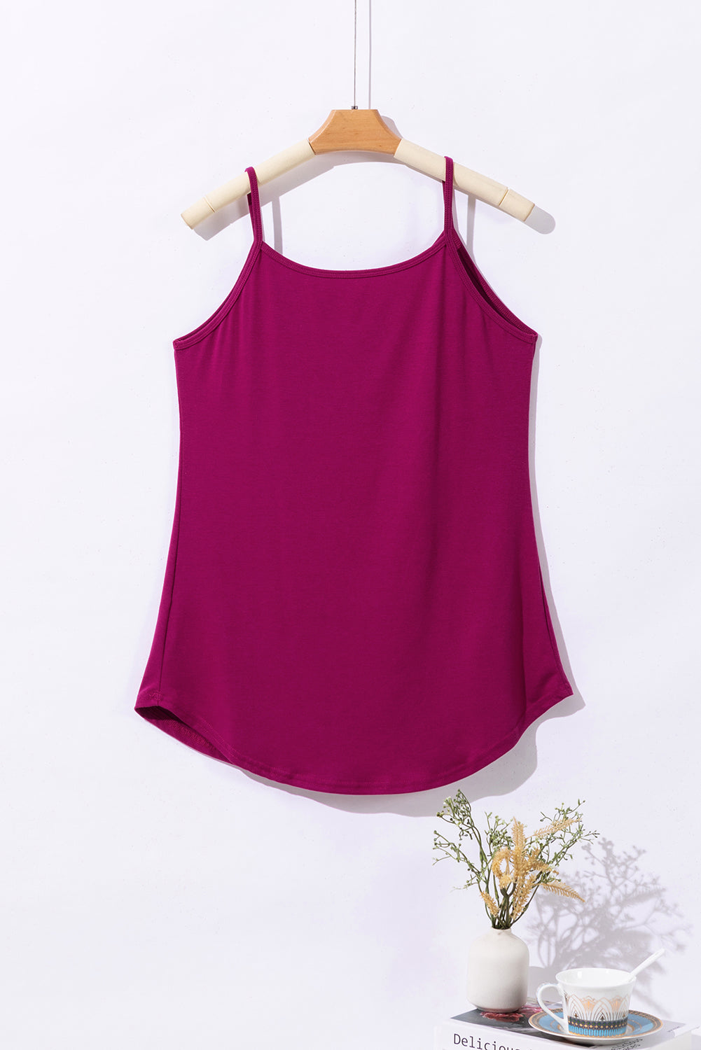 Spaghetti Strap V-Neck Flowy Tunic Tank Top | Pitaya Pink