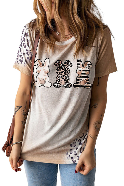 Easter Bunny Leopard Bleached Print Graphic Tee | Khaki