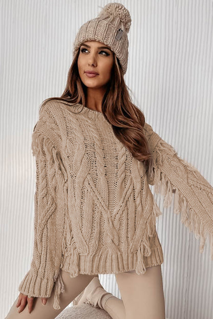 Tasseled Braided Knit Sweater | Parchment