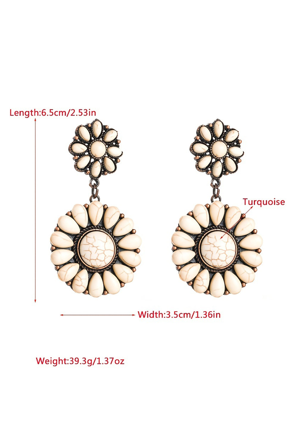 Western Turquoise Inlay Flower Shape Stud Earrings | White