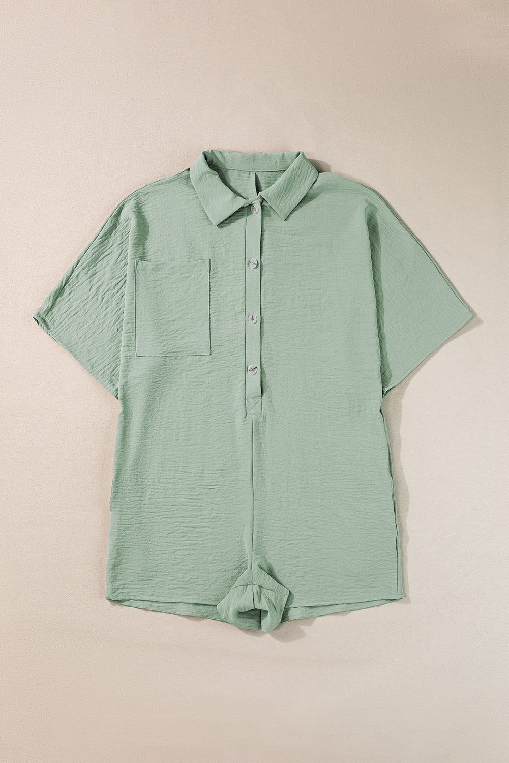 Half Button Collared Loose Romper | Spinach Green