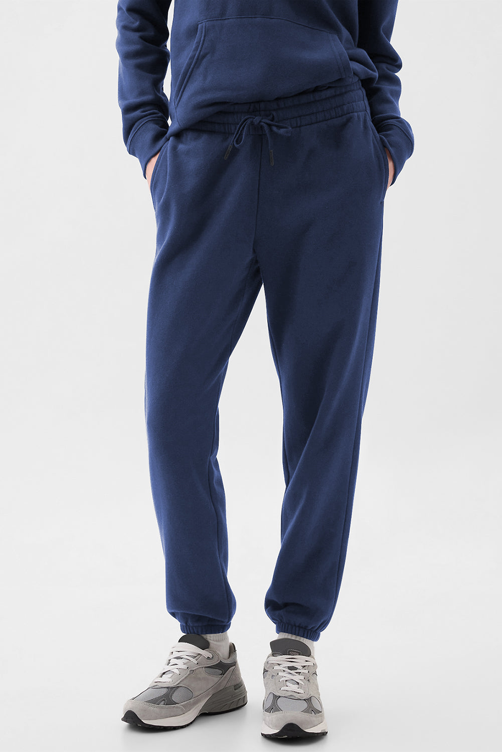 Solid Colour Fleece Lined Drawstring Waist Joggers | Navy Blue