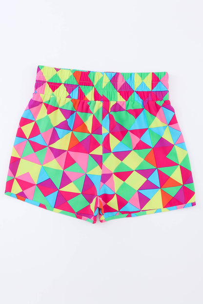 Geometric High Waisted Athletic Shorts | Multicolour