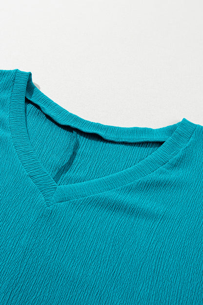 Textured V Neck Bubble Hem Plus Top | Blue Sapphire