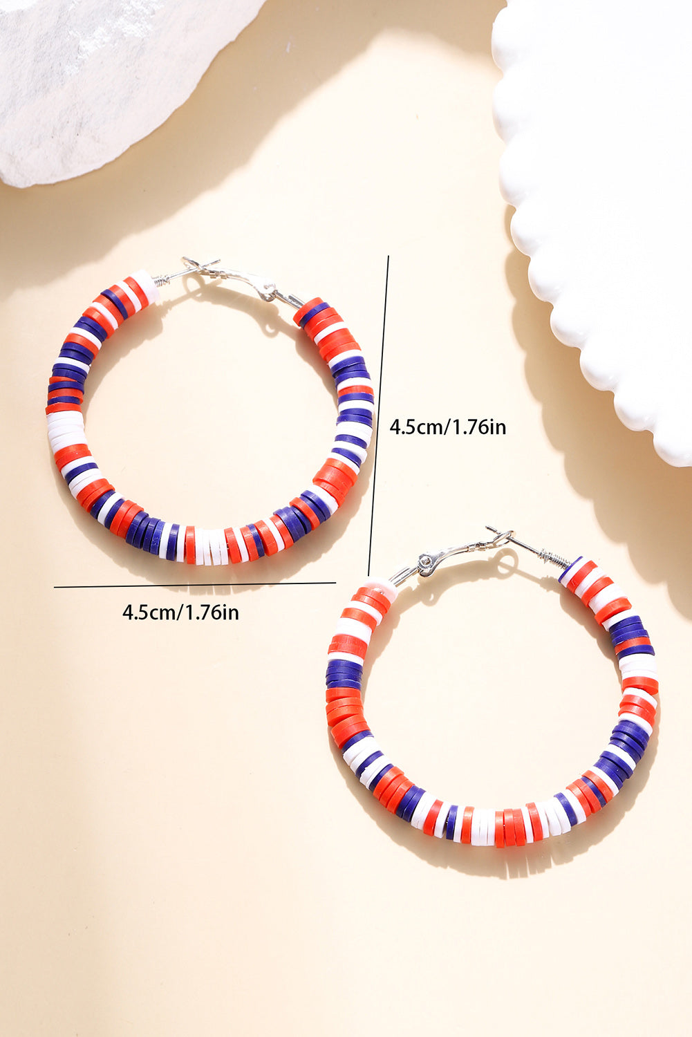 Patriotic Multicoloured Bead Hoop Earrings | Fiery Red