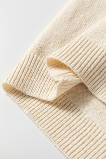 Pleated Sleeve Hollow Detail Button Sweater Cardigan | Apricot