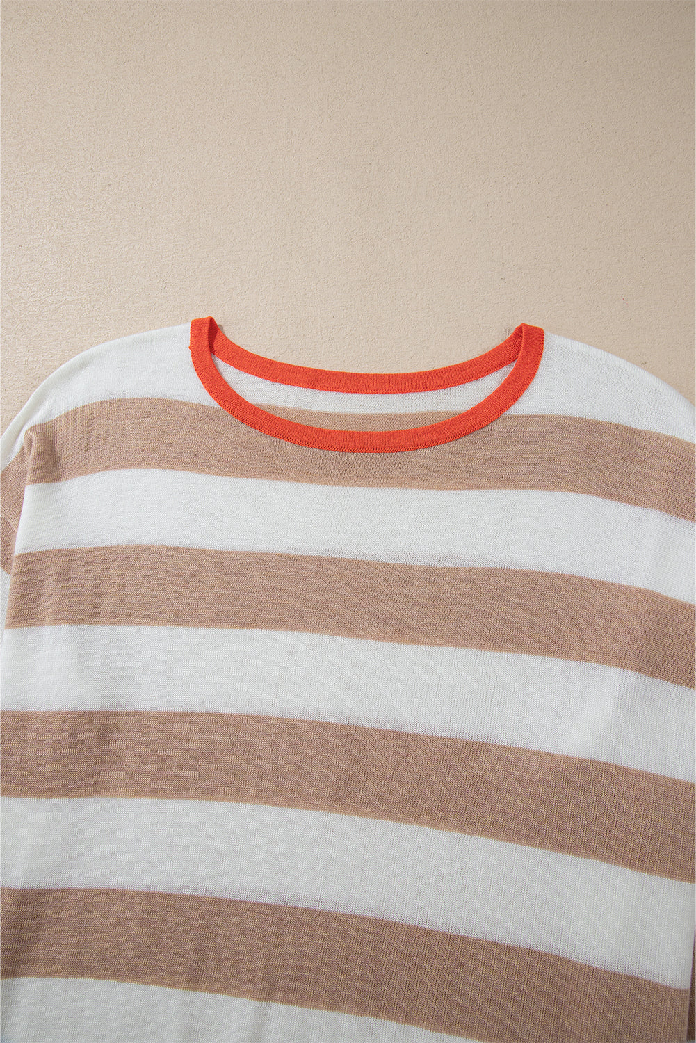 Colourblock Striped Round Neck Drop Shoulder Sweater | Apricot