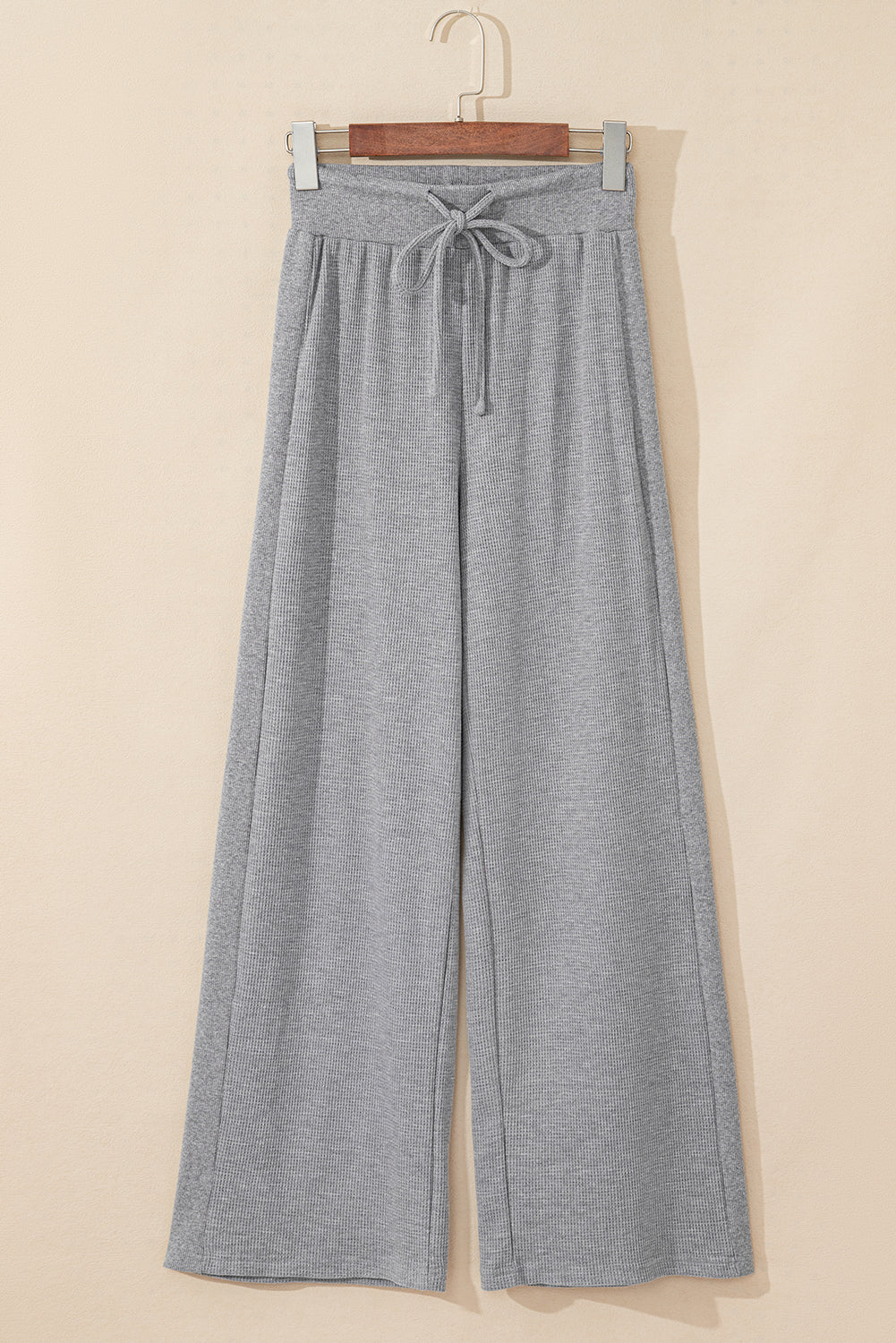 Waffle Knit Drawstring High Waist Wide Leg Pants | Gray