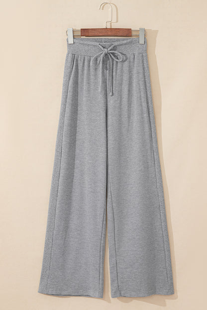 Waffle Knit Drawstring High Waist Wide Leg Pants | Gray