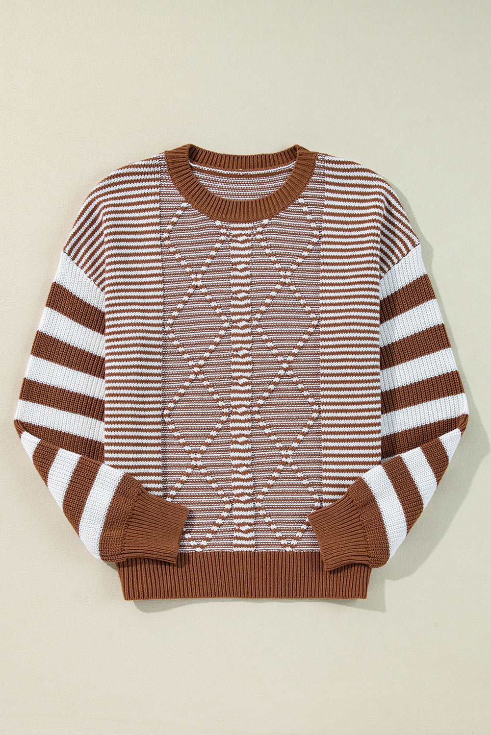 Geometric Textured Drop Shoulder Sweater | Brown Stripe