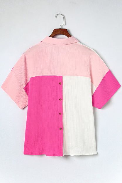 Collared Neck Colour Block Polo Shirt | Rose