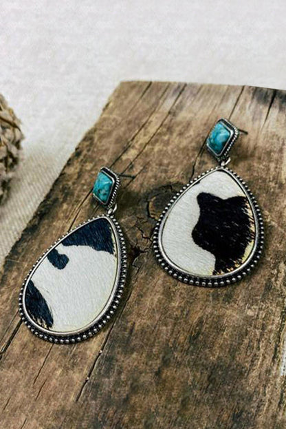 Cow Print Turquoise Drop Earrings | Black