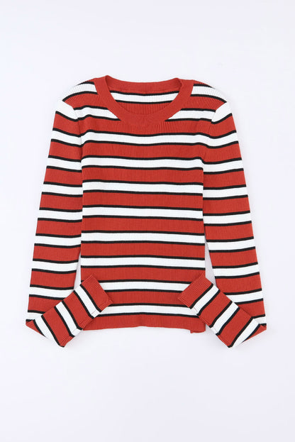 d Print Ribbed Knit Slim Fit Top | Stripe