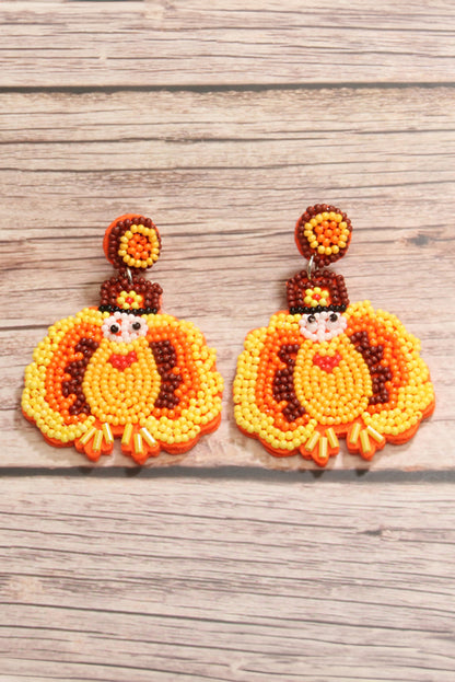 Halloween Turkey Beaded Drop Earrings | Yellow