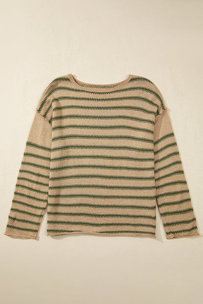 Drop Shoulder Casual Sweater | Khaki Stripe