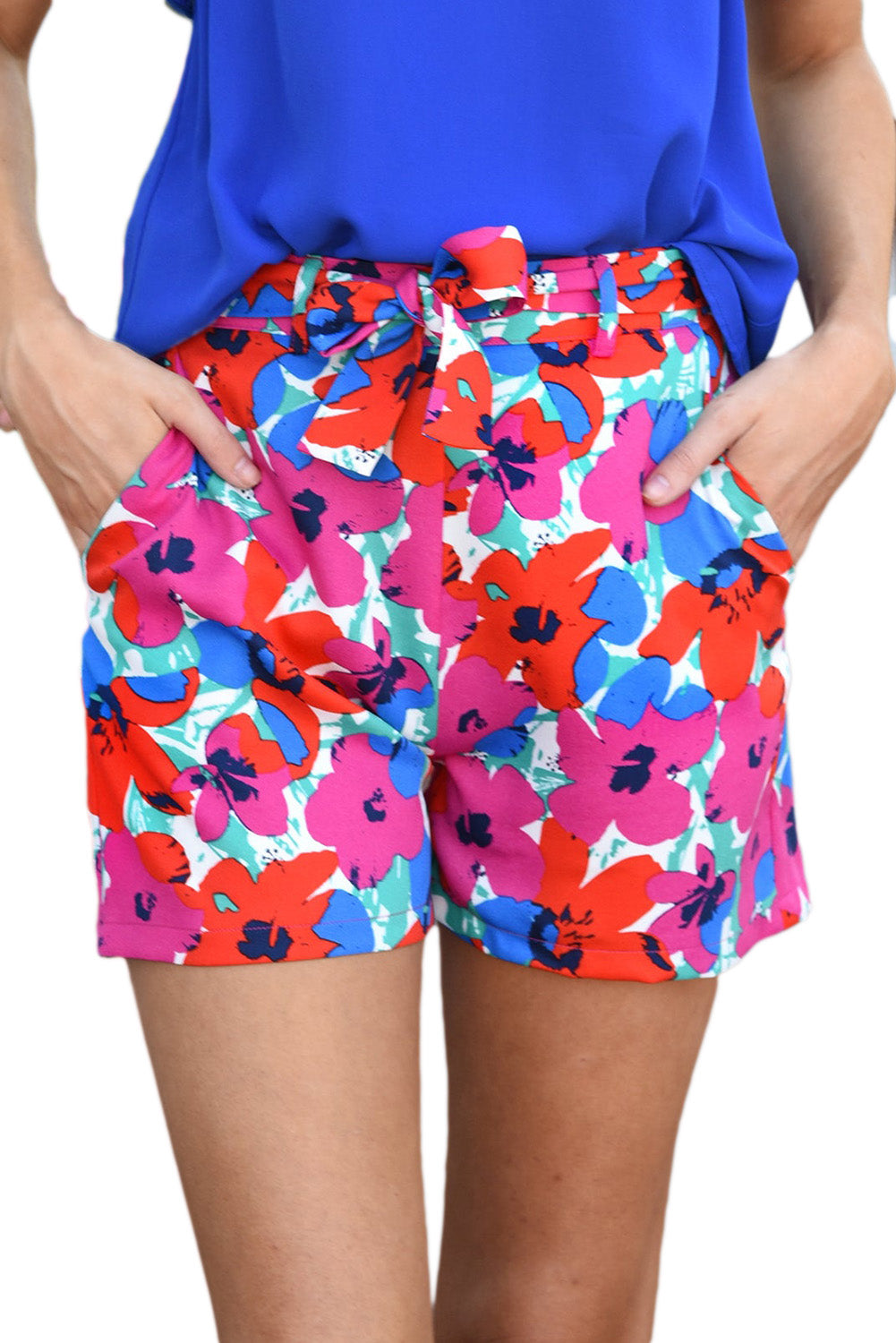 Floral Print Belted Shorts | Rose