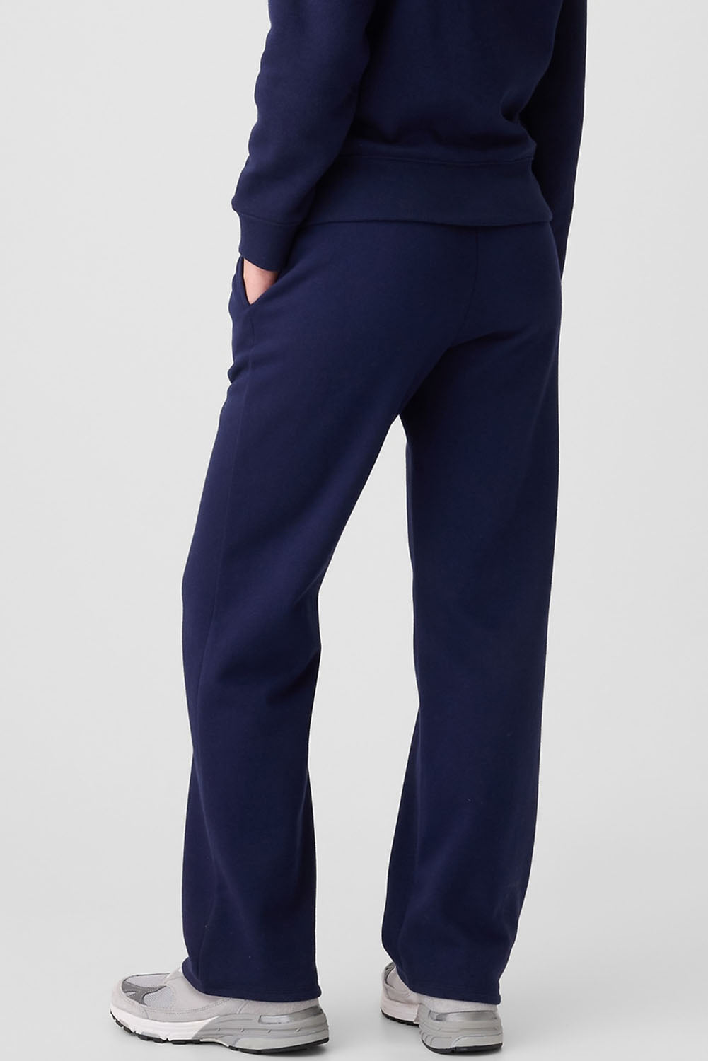 Solid Colour Fleece Lined Drawstring Waist Casual Pants | Navy Blue