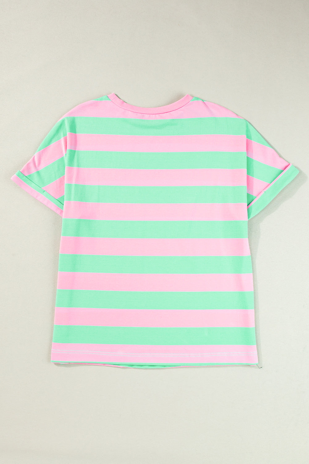 Colourblock Cuffed Sleeve Loose Tee | Pink Stripe