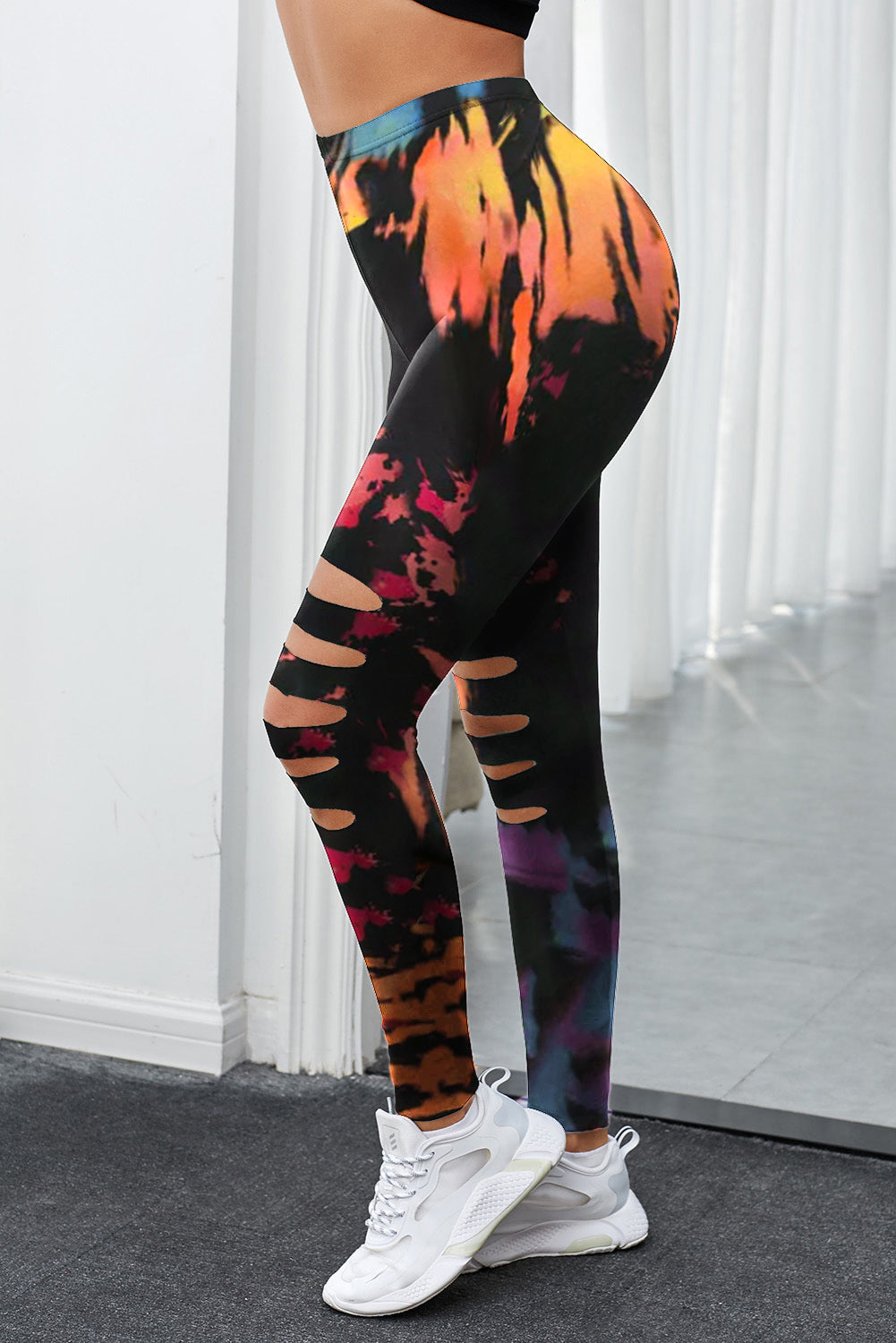 Tie Dye Hollow Out Fitness Activewear Leggings | Multicolour