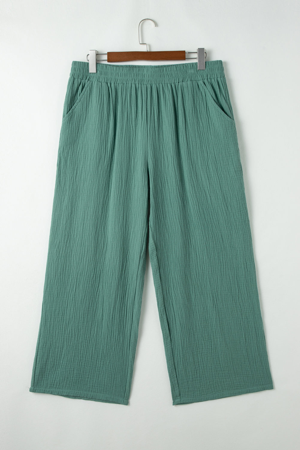 Plus Size Textured Frayed Edge Wide Leg Pants | Smoke Green