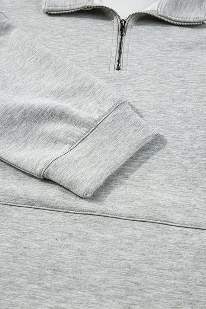 Stand Neck Zipped Sweatshirt And Shorts Set | Light Grey