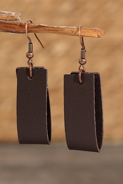 Circle Pu Leather Drop Earrings | Dark Brown