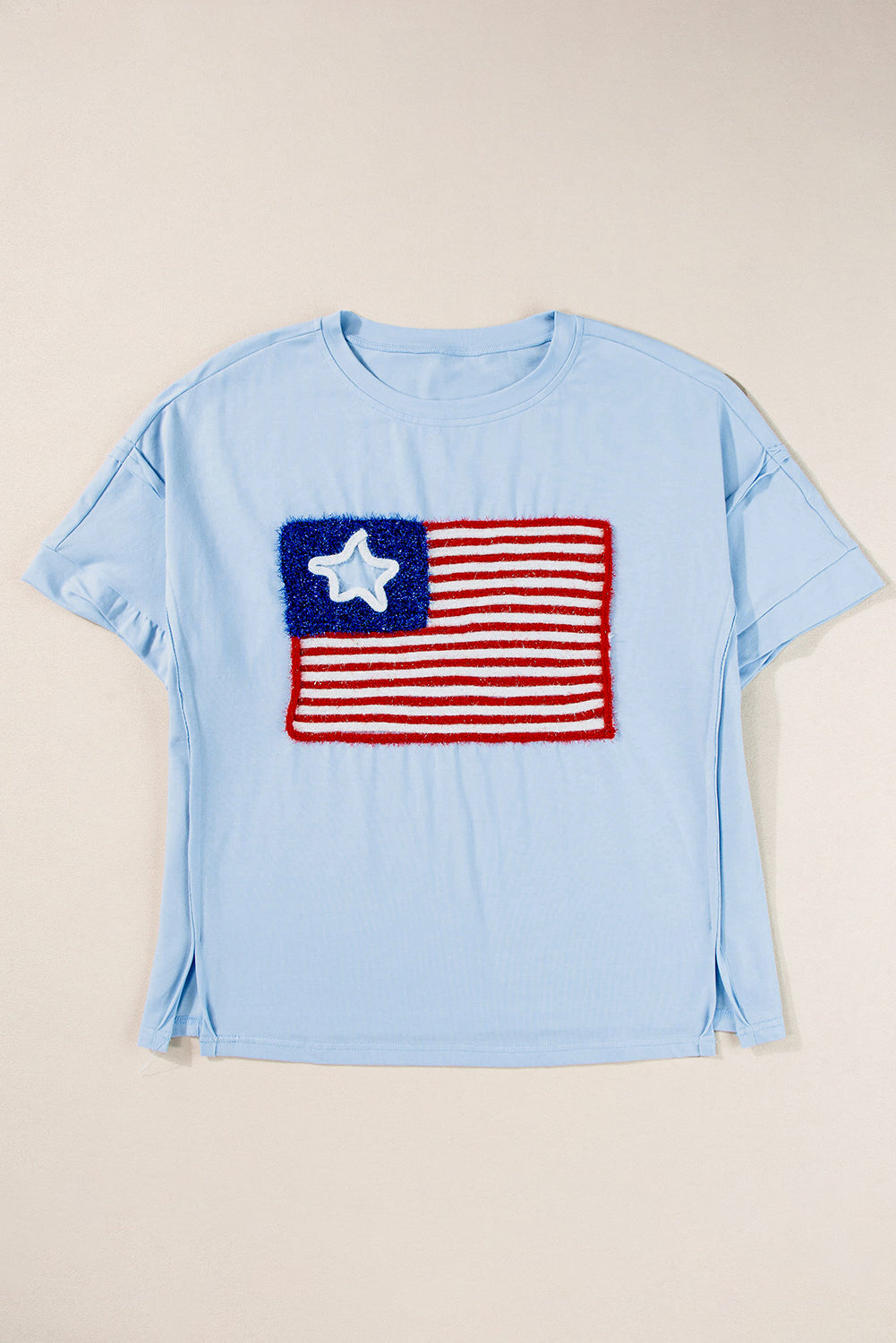 Tinsel American Flag Graphic Drop Shoulder T-Shirt | Beau Blue