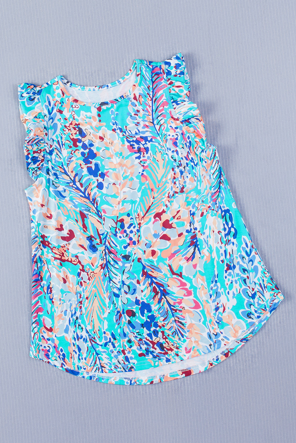 floral Print Tank Top With Ruffles | Sky Blue