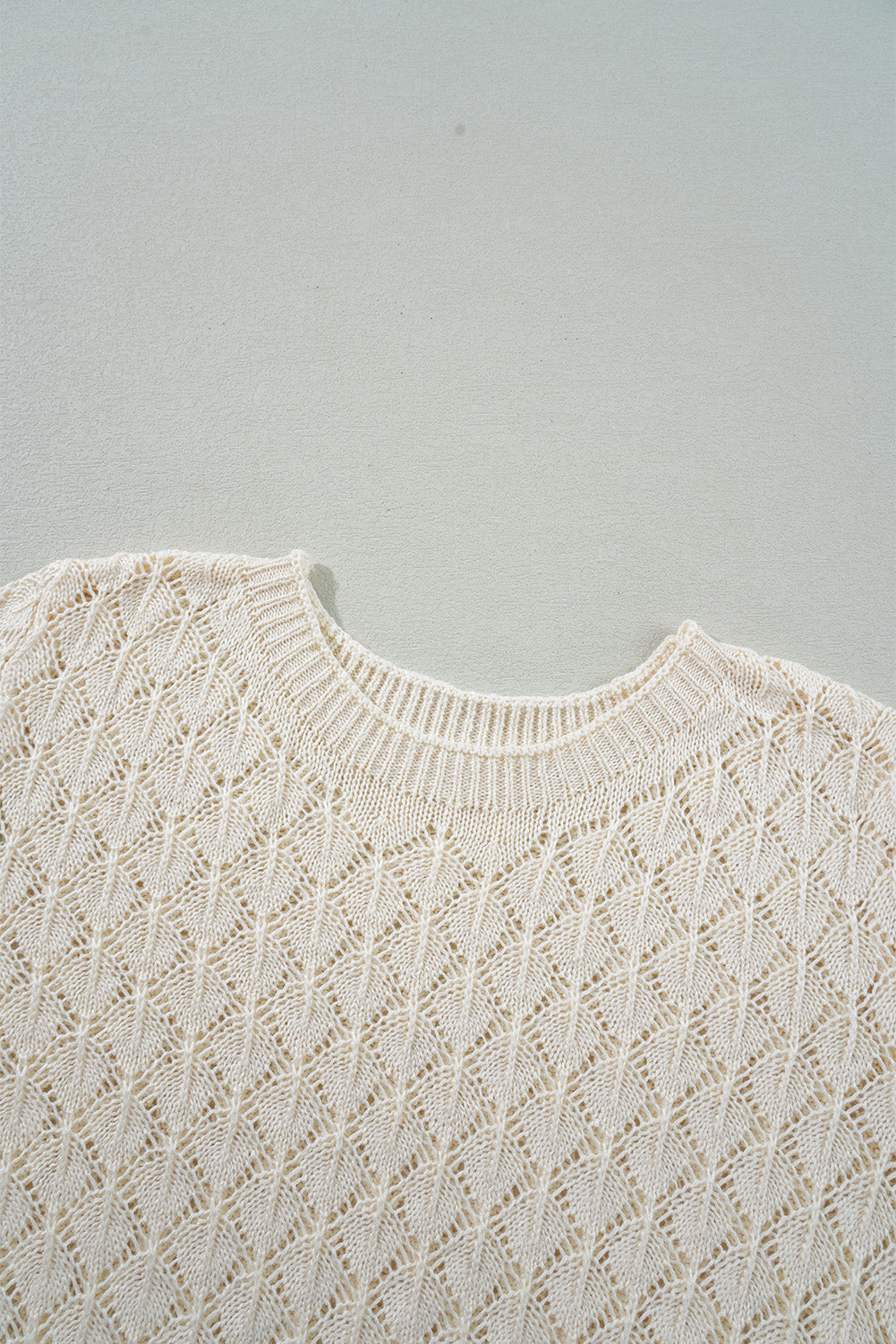 Hollow Out Crochet O Neck Short Sleeve Sweater Tee | Beige