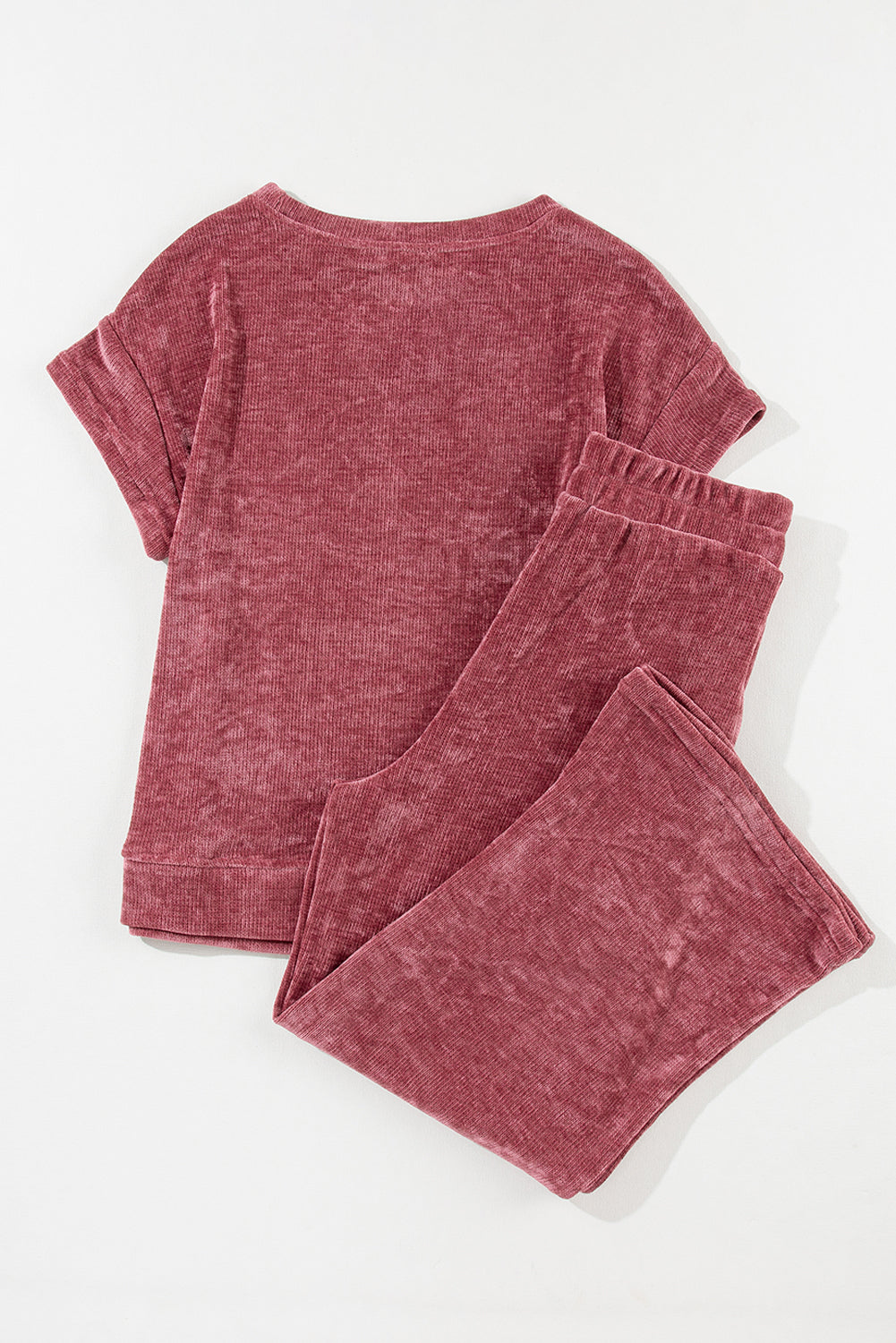 Mineral Wash Corduroy Short Sleeve And Crop Pants Set | Rose Pink