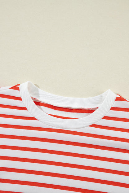 Drop Shoulder Crew Neck Loose Sweatshirt | Orange Stripe