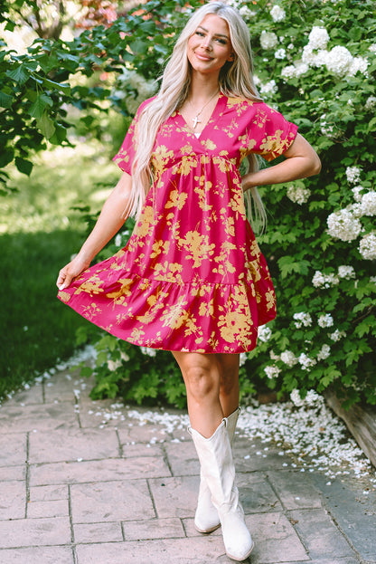 Floral Print Batwing Sleeve Smock Dress | Rose