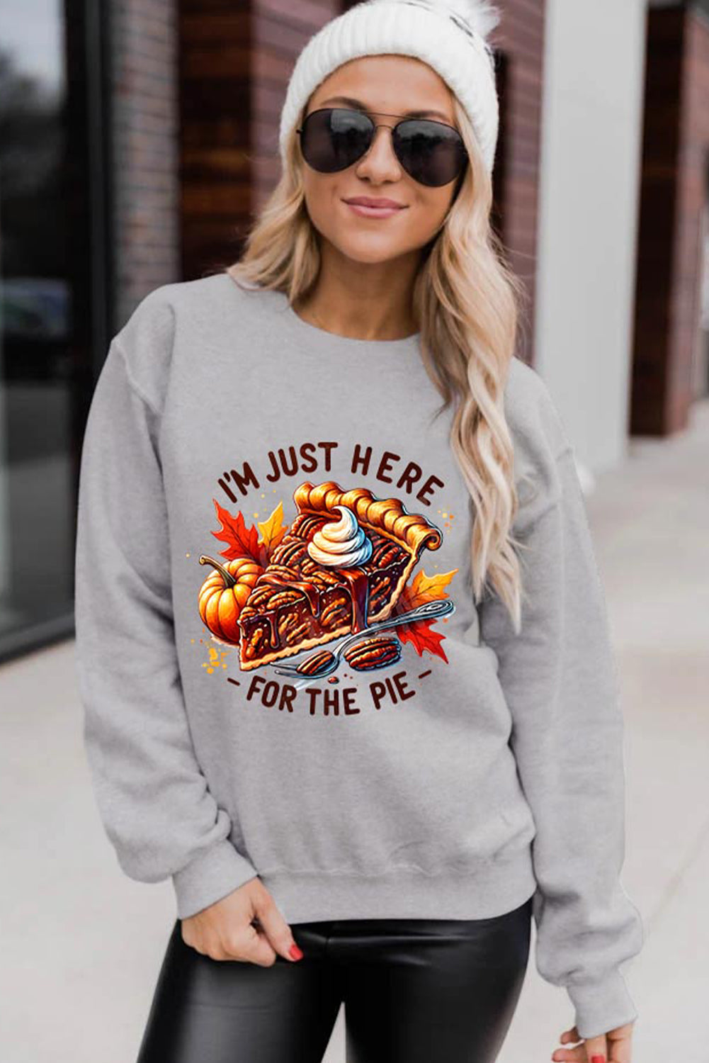 Im Just Here For The Pie Thanksgiving Graphic Sweatshirt | Gray