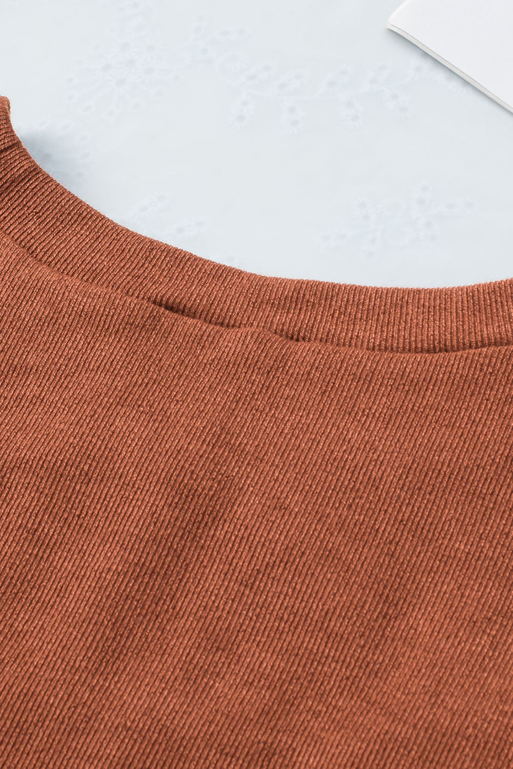 Ribbed Peekaboo Cutout Long Sleeve Top | Brown