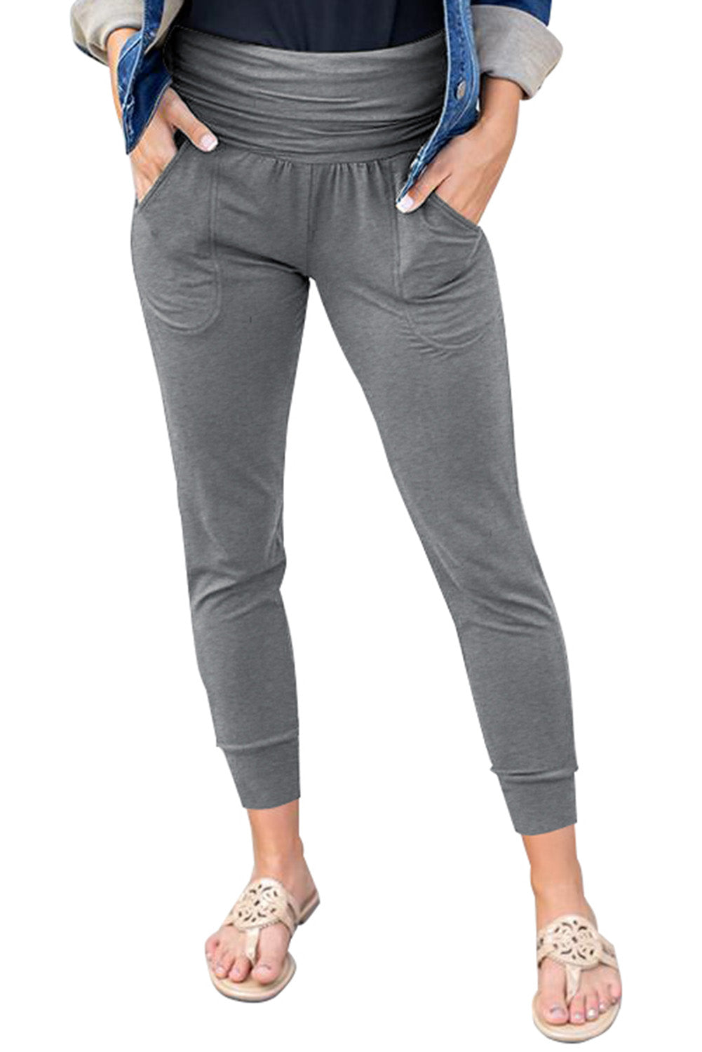 High Waist Pleated Pocket Leggings | Gray