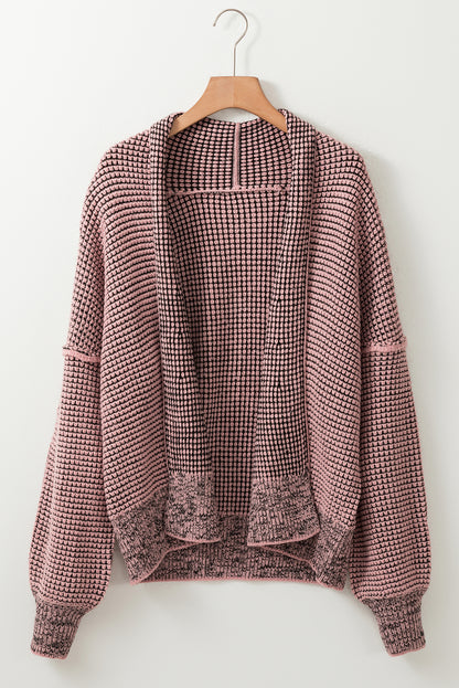 Plaid Contrast Trim Open Front Cardigan | Peach Blossom