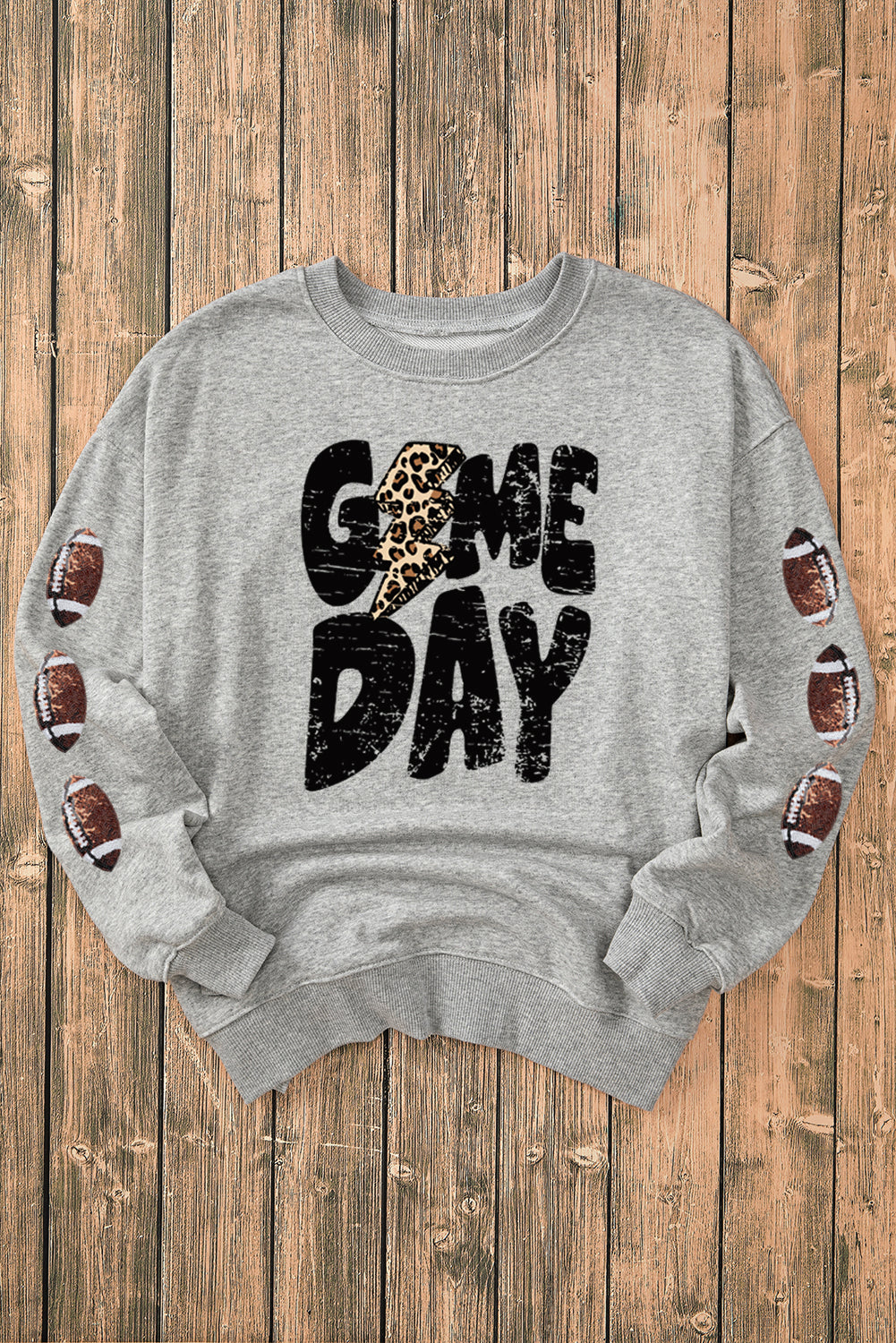 Game Day Sequin Rugby Football Drop Shoulder Sweatshirt | Gray