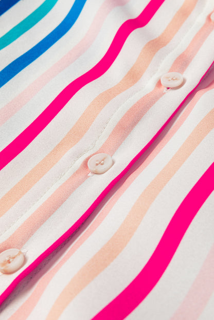 3/4 Sleeve Button Up Casual Shirt | Pink Stripe