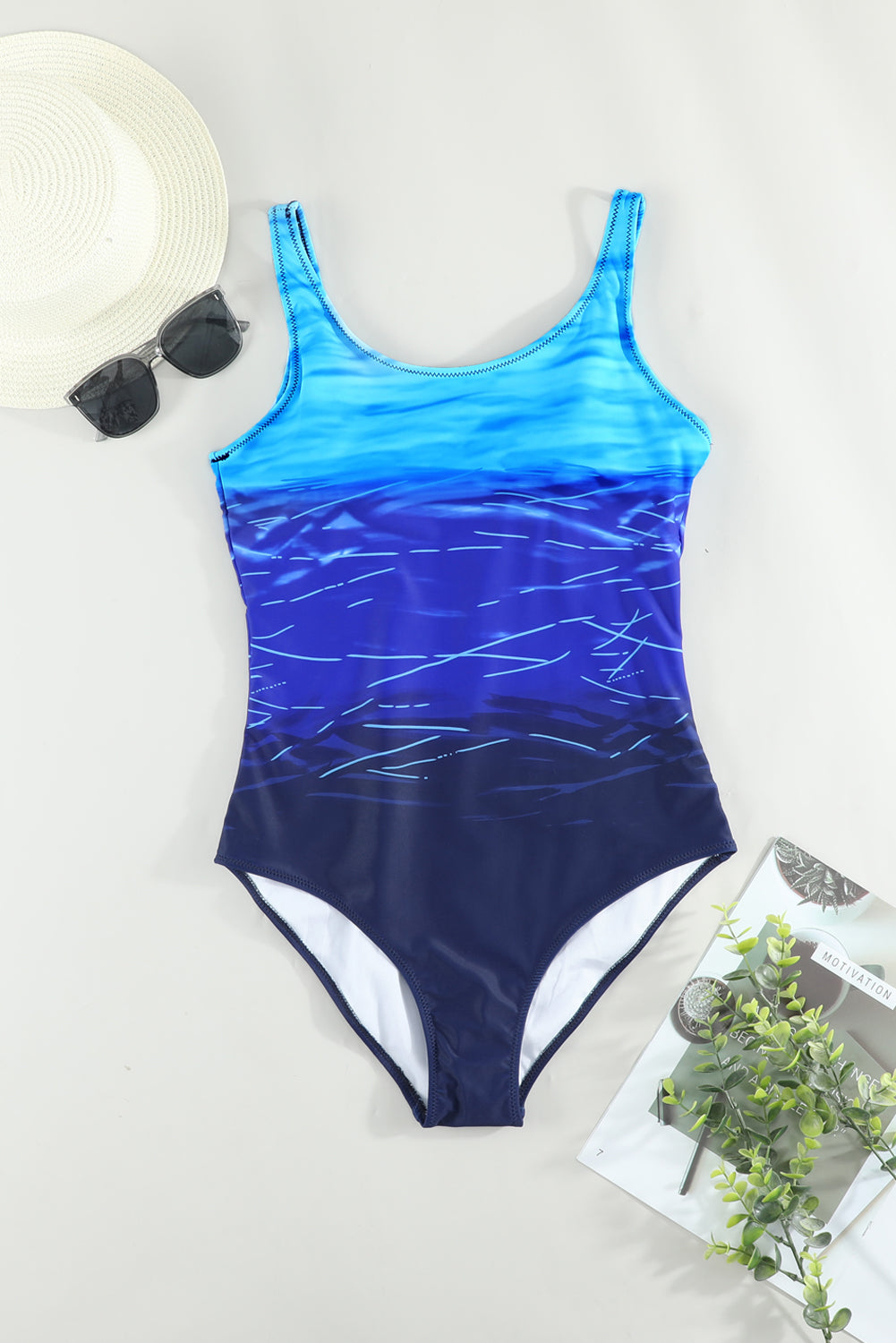 Gradient Criss Cross Back One Piece Swimsuit | Blue