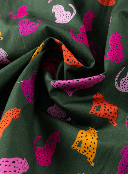 Cheetah Print Split V Neck Blouse | Blackish Green