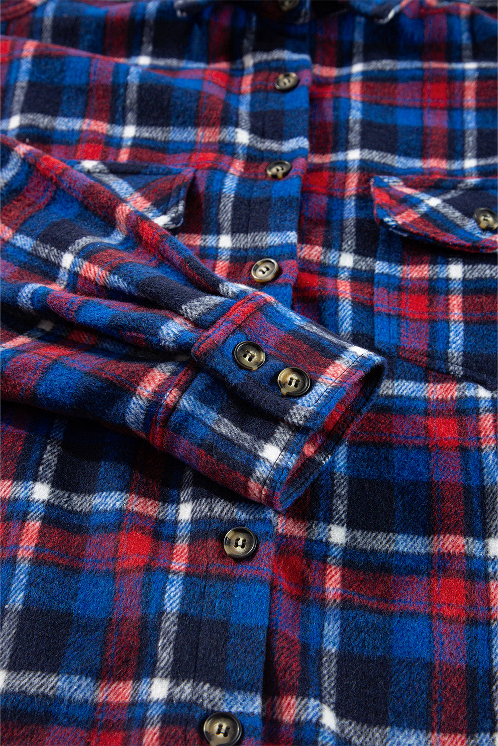 Plaid Flap Pocket Button Up Shacket | Navy Blue